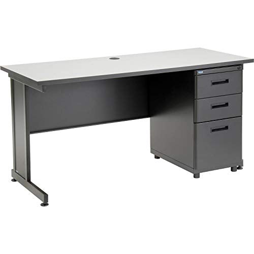 Interion Office Desk with 3 Drawers, 60"W x 24"D - Gray