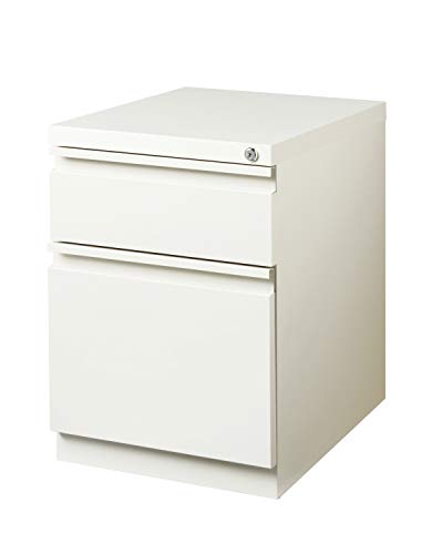 20 Inch Deep Metal Mobile Pedestal File 2 Drawer Box-File with Full Width Pull, for Home and Office, Holds Letter Width Hanging Folders, White - color: White