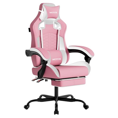 Gaming Chair with Massage,Ergonomic PC Gaming Chair with Footrest Comfortable Headrest and Lumbar Support,High Back Game Chair PVC Leather,300LBS (Pink) - color: Pinkwhite(type-b)