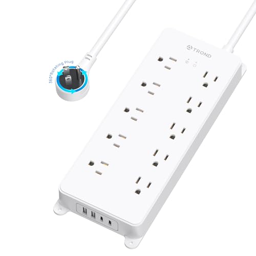 TROND 360° Rotating Plug Surge Protector Power Strip, 4000J, ETL Listed - color: White, size: 5FT (Rotating Plug)