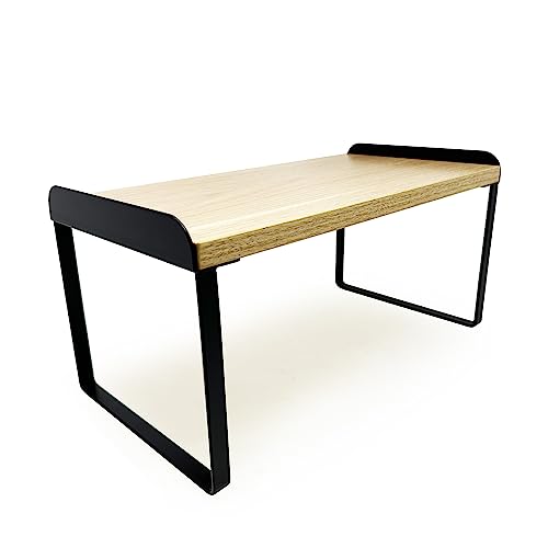 Mitus Stacking Wood Shelf Organizer, Counter Cabinet Storage Rack, 12 inch - color: Black + Natural, size: 12 IN