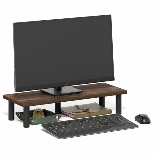 Furinno Turn-N-Tube Monitor Stand Riser, 23.6" Wide Rectangle Monitor Riser, Laptop Stand for Desk, Office Desk Accessories, Desktop Organizers and Accessories, Toolless Assembly, Amber Pine - color: Amber Pine/Black, size: Rectangle