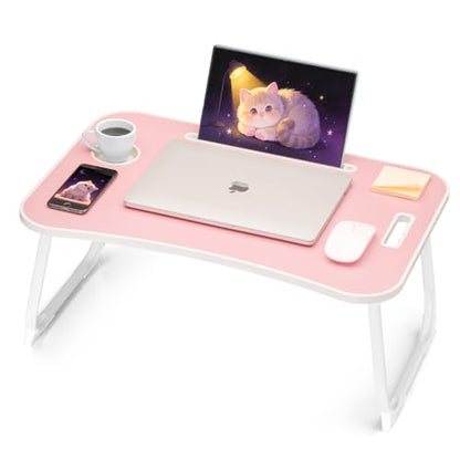 Ruxury Folding Lap Desk Bed Desk Laptop Table Tray, Breakfast Serving Tray, Portable & Lightweight Mini Table for Sofa Couch Floor - Pink - color: Pink