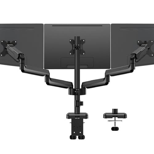 MOUNTUP Triple Monitor Mount for 17-32 inch Screens, Full Motion Triple Monitor Stand, 3 Monitors Desk Mount Holds 4.4-19.8 lbs Each, Clamp & Grommet Mounting, Black - size: Triple
