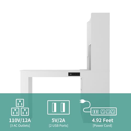RuiSiSi 46" L Shaped Executive Desk with Hutch and Shelves, White - color: White, size: 46.06"L x 55.90"W x 62.79"H