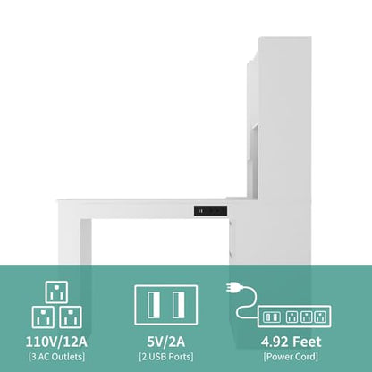 RuiSiSi 46" L Shaped Executive Desk with Hutch and Shelves, White - color: White, size: 46.06"L x 55.90"W x 62.79"H