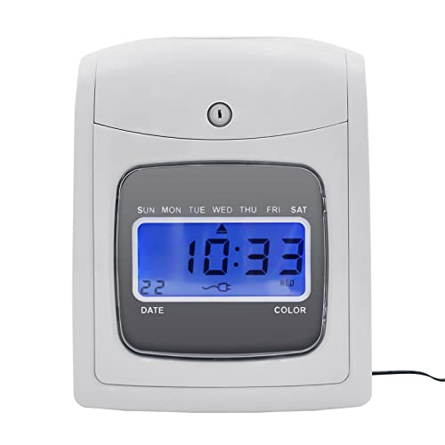 Time Clock Punch Machine, Modern Starter Time Clock Bundle with 50 Cards, 1 Backup Ribbon, 2 Keys and LCD Display, Wall-Mounted/Desktop Employee Time Clock for Small Business White