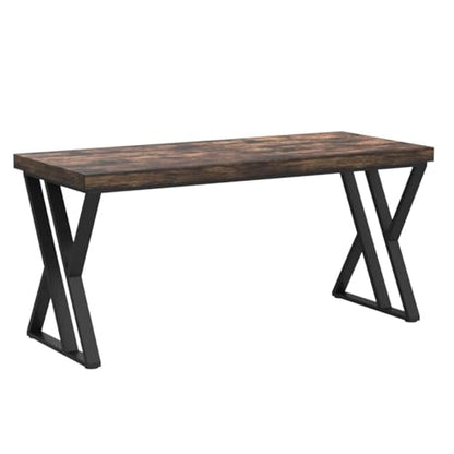 Tribesigns Writing Computer Desk, 55 inch Heavy Duty Study Desk with Z-Shaped Metal Leg, Modern Simple Home Office Computer Desk, Rustic Brown - color: Rustic Brown