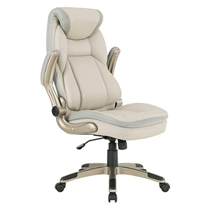 Office Star ECH Series Executive Bonded Leather Office Chair with Lumbar Support and Padded Height Adjustable Arms, Taupe with Cocoa Coated Nylon Base - color: Taupe With Cocoa Coated Nylon Base