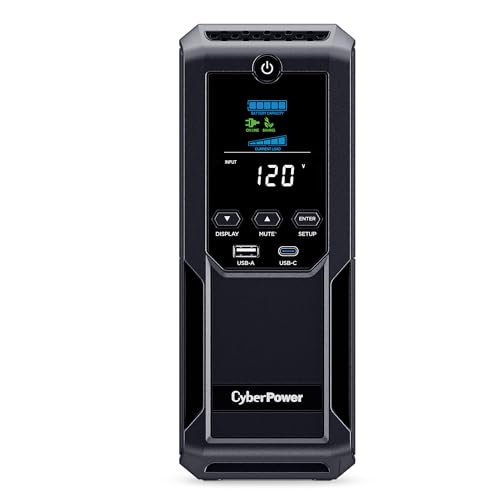 CyberPower CP1350AVRLCD3 Intelligent LCD UPS Battery Backup | 1350VA/815W, 12 Outlets, 2 USB Ports, AVR, Mini Tower, UL Certified - size: 1350VA