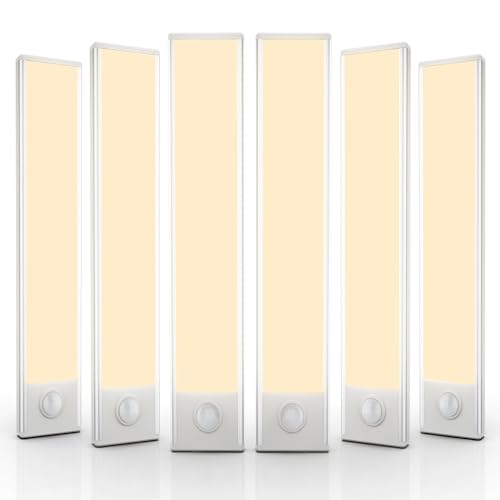 12 inch Under Cabinet Lighting, 6 Pack Motion Sensor Light Indoor Rechargeable Magnetic Closet Lights Battery Operated, Under Counter Lights for Kitchen, Wardrobe, Hallway, Stairs Warm White Light - color: Warm White Light, size: 12inch