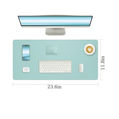 Desk Pad, Leather Non-Slip Laptop Computer Desk Keyboard Mat, Table Protector Blotter Mat, Large Mouse Pad (23.6" x 11.8")-Light Blue - color: Light Blue