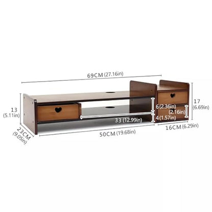 Bamboo Monitor Stand with Drawer, Multi-purpose Wood Monitor Riser Desk Organizer, Sturdy Desk Shelf for Notes Pen Computer Laptop Printer TV