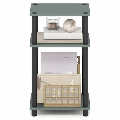 Furinno JUST Side Table, 3-Tier End Table, Open Shelves Night Stand, Bedside Table, Toolless Assembly, for Living Room, Bedroom, Bathroom, Sage Green - color: Sage Green/Black, size: 3-Tier, Round Pole, style: 1-Pack