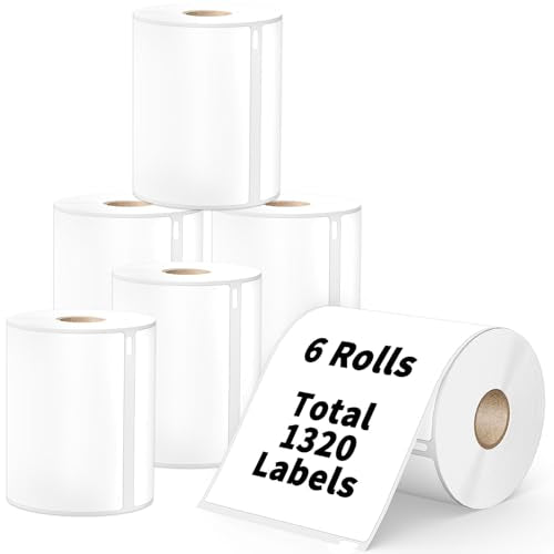 6 Rolls 4" x 6" Direct Thermal Shipping Labels, Compatible with Dymo 4XL, Rollo & Zebra Printer | 220 Labels/Roll, Perforated, Permanent Adhesive, BPA-Free - color: Dm 1744907 | 6rolls