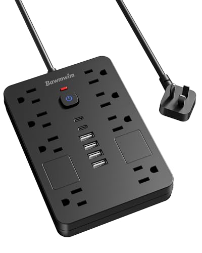 6FT Surge Protector Power Strip Extension Cord with 8 Outlets& 6 USB Ports - color: Black, size: 6 Feet