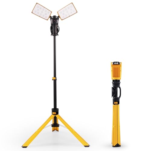 LUTEC 【Upgraded 5000K 15000 Lumen 105 Watt Dual-Head LED Work Light with Telescoping Tripod, Work Light with Stand Rotating Waterproof Lamps and 8 Ft 3-Prong Power Cord - size: Pro-15000LM
