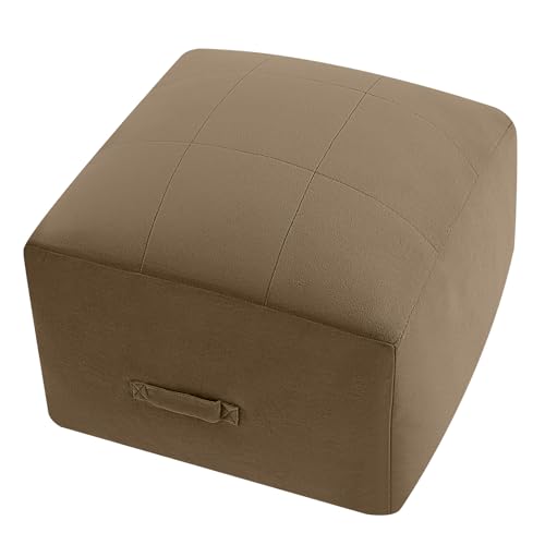 MeMoreCool Square Stuffed Pouf Ottoman Foot Rest, Floor Pouf Foot Stool with Foam Chunk Filling, Soft Stuffed Ottoman Footrest for Living Room, Light Coffee - color: Grid Light Coffee