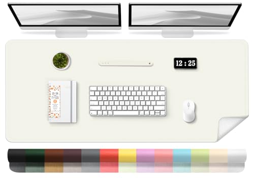 Leather Desk Pad Protector, 47.2'' x 23.6'', Suede Base Sewing Desk Blotter, Non-Slip Office Mat, Waterproof Writing Pad for Home and Office - White - color: White, size: 47.2" x 23.6"