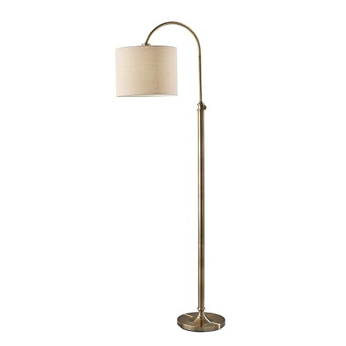 Adesso Floor Lamp, Antique Brass & Oatmeal Linen, Adjustable Height, 58” - color: Antique Brass, size: Task Floor Lamp
