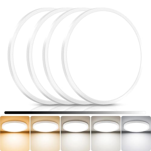 libtit 4Pack 13inch LED Flush Mount Ceiling Light, Dimmable & 5Color Temperatures (3000K-6500K), 24W Round Slim White Light Fixture for Bedroom Livingroom Garage Kitchen - color: White, size: 13inch-4pack