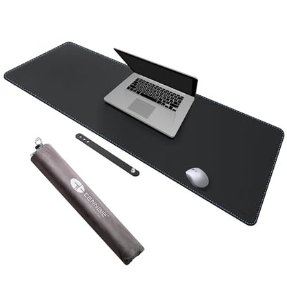 CENNBIE Leather Desk Mat - 43.6" x 16" Oversized Mouse Pad, Black - color: Black, size: 43.6" x 16"