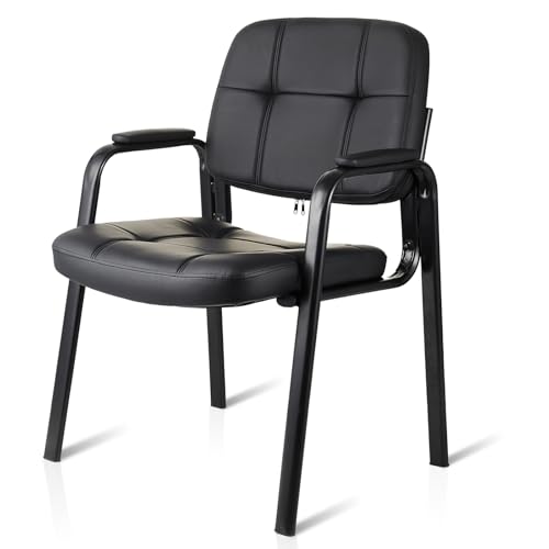 CLLATINA Waiting Room Chairs with Padded Arms Leather Guest Chair no Wheels for Office Reception and Conference Desk Black - color: Black, size: 1 pack