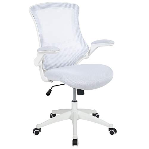 Flash Furniture Kelista Mid-Back Swivel Office Chair with Adjustable Lumbar Support and Seat Height, Ergonomic Mesh Desk Chair with Flip-Up Armrests, White | White Frame, Mid-Back, Flip-Up Arms, Mesh Back - color: White Mesh/White Frame, size: Set of 1