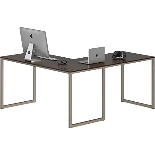 SHW Mission 55 x 60 L-Shape Home Office Computer Desk, Espresso - color: Espresso, size: 55-Inch L-Shaped