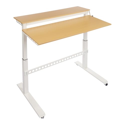 2-Tier Standing Desk Adjustable Crank Height Computer Desk with Wheels | Adjustable Crank Height, 2-Tier Spacious Desktop, Cable Management Holes, Sturdy Steel Frame, Mobile Wheels for Home Office U