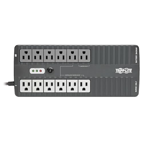 Tripp Lite 750VA UPS Battery Backup Surge Protector Efficient Energy-Star Certified, AVR, 12-Outlet Uninterruptible Power Supply, Dataline Protection, 3-Year Warranty & 100,000 Insurance (ECO750UPS) - style: 750VA