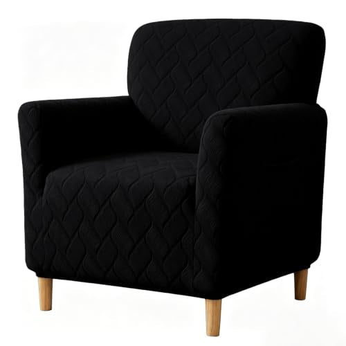 LiveGo Stretch Mid Century Modern Armchair Slipcover 1-Piece Jacquard Accent Chair Covers with Arms Soft Waterproof Chair Slipcovers for Living Room Furniture Protector Office (Black-03) - color: Black-03