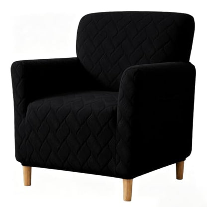 LiveGo Stretch Mid Century Modern Armchair Slipcover 1-Piece Jacquard Accent Chair Covers with Arms Soft Waterproof Chair Slipcovers for Living Room Furniture Protector Office (Black-03) - color: Black-03