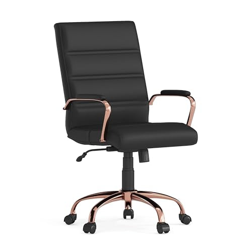 Flash Furniture Mid-Back Black LeatherSoft Executive Swivel Office Chair with Rose Gold Frame and Arms - color: Black Leathersoft/Rose Gold Frame