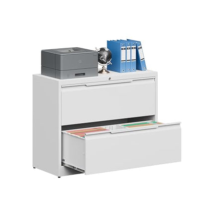 2 Drawer File Cabinet with Lock,Lateral File Cabinet,35.4" W Metal File Cabinets for Home Office,Hanging Files Letter/Legal/F4/A4 Size (White - Assembly Required) - color: White, size: 2 Drawer-Lateral-36"W