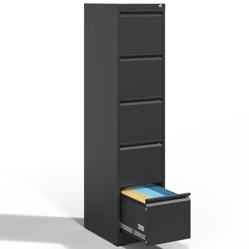 Metal File Cabinet with Drawer Heavy Duty Locking File Cabinets | Home Office Steel Filing Cabinet Vertical File Cabinets for Legal/Letter Size File,Assembly Required - color: Black, size: 64.2"H-5 drawers