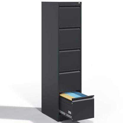 Metal File Cabinet with Drawer Heavy Duty Locking File Cabinets | Home Office Steel Filing Cabinet Vertical File Cabinets for Legal/Letter Size File,Assembly Required - color: Black, size: 64.2"H-5 drawers