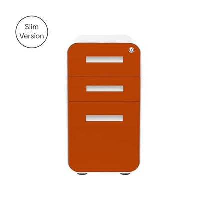 Laura Davidson Furniture Stockpile Slim 3-Drawer Mobile File Cabinet with Lock - Under Desk Metal Filing Cabinet, Legal/Letter File Folders, Wheels and Stationary Feet, Pre-Assembled, Orange Faceplate - color: Orange Faceplate