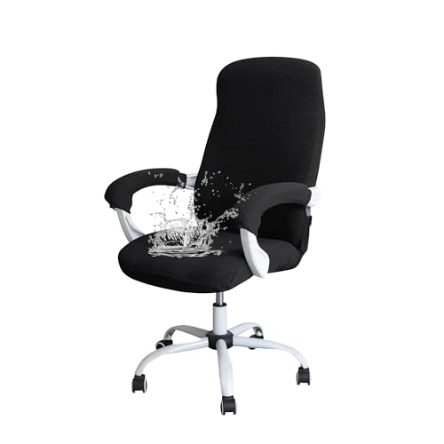 FORCHEER Large Office Chair Cover with Armrest Covers Black Water Repellent Jacquard Computer Chair Covers with Arms Washable Removable - color: Black, size: Large+Chair-Arm Cover