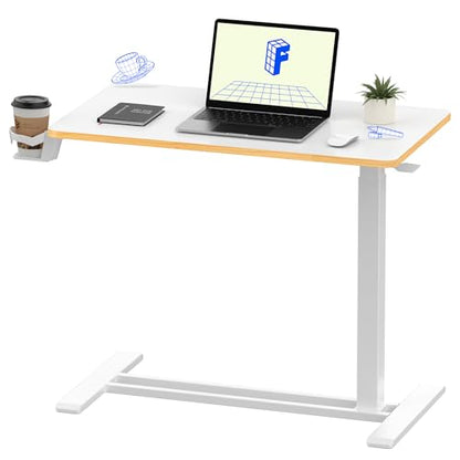FLEXISPOT H7 32" Pneumatic Height-Adjustable Overbed Table with Wheels - color: White Maple, size: Large