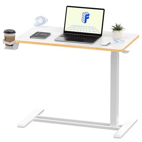FLEXISPOT H7 32" Pneumatic Height-Adjustable Overbed Table with Wheels - color: White Maple, size: Large