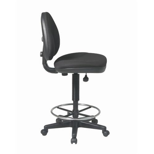 Pemberly Row Drafting Chair, Black Fabric Seat and Back, Adjustable Foot Ring, Contoured Lumbar Back Support, Pneumatic Height Adjustment, Heavy Duty Nylon Base, Dual Carpet Casters, 20"W x 22.5"D x