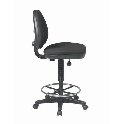 Pemberly Row Drafting Chair, Black Fabric Seat and Back, Adjustable Foot Ring, Contoured Lumbar Back Support, Pneumatic Height Adjustment, Heavy Duty Nylon Base, Dual Carpet Casters, 20"W x 22.5"D x