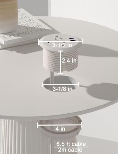 3-inch Desktop Power Grommet,PD20W USB-C,6.5ft Cord,White - size: White,6.5 ft Cord