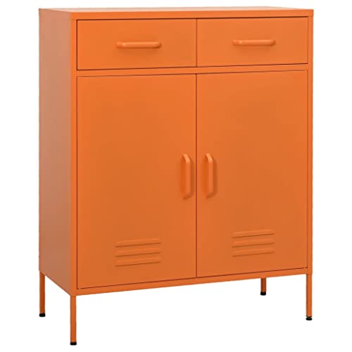 Modern Steel Storage Cabinet, 2-Door Metal Organizer with Adjustable Shelves for Home Office, Living Room Furniture, 31.5 x 15.7 x 40.0 Inches, Orange - color: Orange