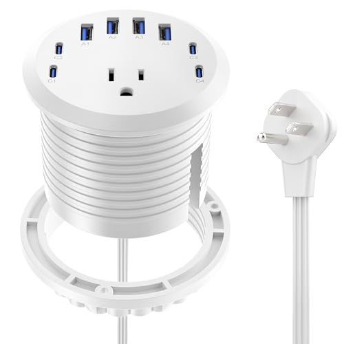 3 inch Desk Power Grommet USB C 65W,Ultra-Flat Plug Power Strip | White,Recessed Outlet,Desktop Power Grommet for Office PC Desk Cable Cord Cover,Table Outlets for Home,Office - color: White