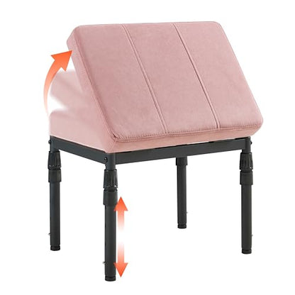 Adjustable Ottoman Pouf Footrest, 60 Degree Tilt, Pink Faux Suede | 4-Height, 28 Positions, Iron frame, Foam Cushion, 15.74 x 11.81 x 13.34 in, Under Desk, Living room, Home Office - color: Pink Faux Suede