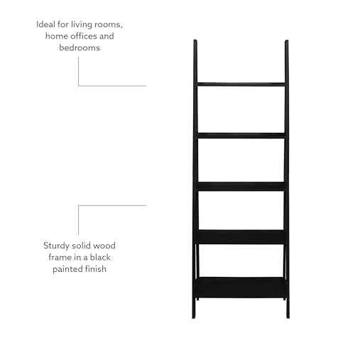 Linon Archdale Wood Open Back 72" Ladder Bookshelf with 5 Shelves in Black