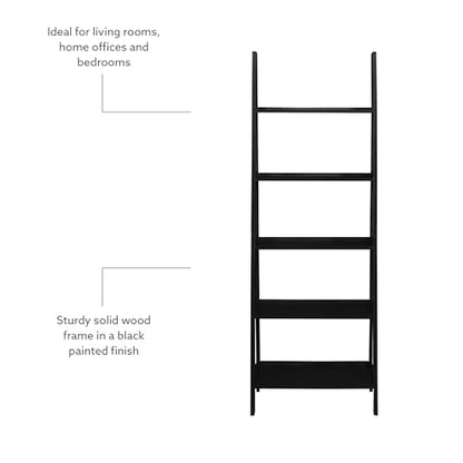 Linon Archdale Wood Open Back 72" Ladder Bookshelf with 5 Shelves in Black