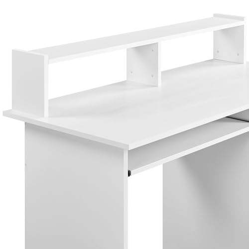 Yaheetech Computer Desk with Keyboard Tray, Drawers, and Shelves, White | This Desk Has a Pull-Out Keyboard Tray, a Drawer, and an Adjustable Open Shelf for Books, Files, and Home Office Supplies. - color: White